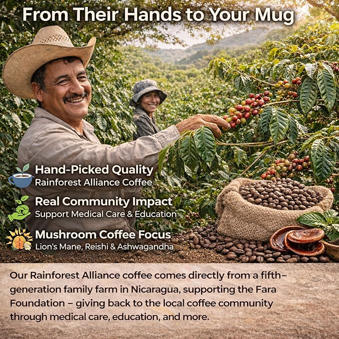 Moontower Adaptogen Mushroom Coffee Ground - Organic Mushroom Coffee with Lion's Mane Reishi &amp Ashwagandha Medium Roast Nicaraguan Beans for Focus &amp Clarity Energizing Balanced Brew - 35 oz