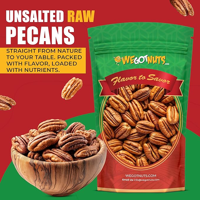 Two Pounds Of Pecans Raw Whole Shelled Raw Natural No Preservatives Added Non-GMO NO PPO 100% Natural We Got Nuts
