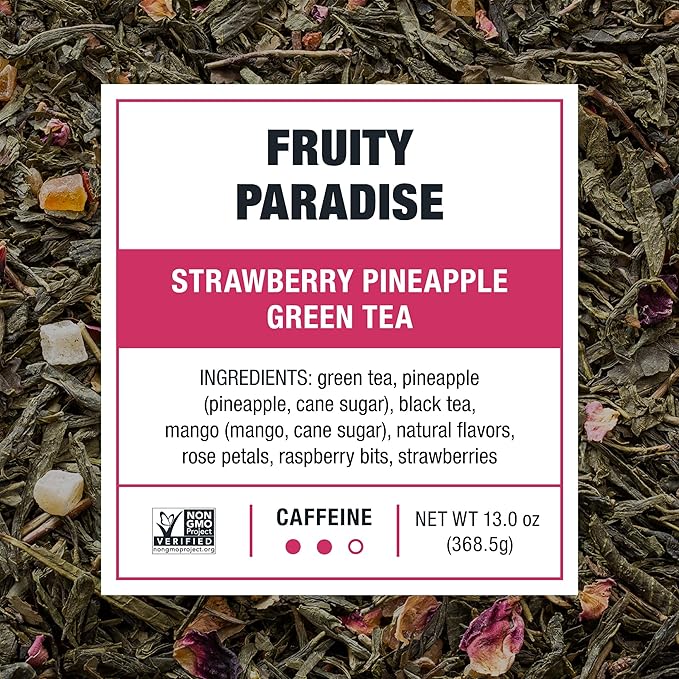 Tiesta Tea - Fruity Paradise Cold Brew Loose Leaf Strawberry Pineapple Green Tea Medium Caffeinated Cold Brew Packets Makes 64 oz of Pitcher Per Bag (Pack of 10)