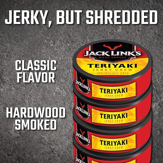 Jack Links Jerky Chew 0.32 oz. Pack of 24 – Shredded Beef Jerky Made with 100% Beef Teriyaki 7.68 Oz