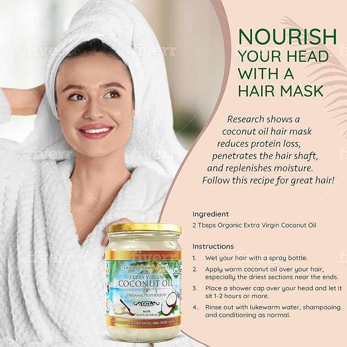 Coconut Country Living's Extra Virgin Coconut Oil in Glass Jar- Cold Pressed Unrefined organic Superfood for Hair Skin Beauty Cooking - Keto &amp Paleo Diet Friendly - 33.81 oz