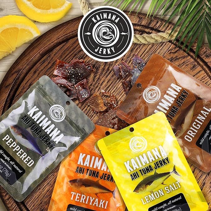 Kaimana Wild-Caught Ahi Tuna Jerky - Teriyaki | Rich in Omega-3s &amp High in Protein | All-Natural &amp Organic Fish Jerky (9 oz)