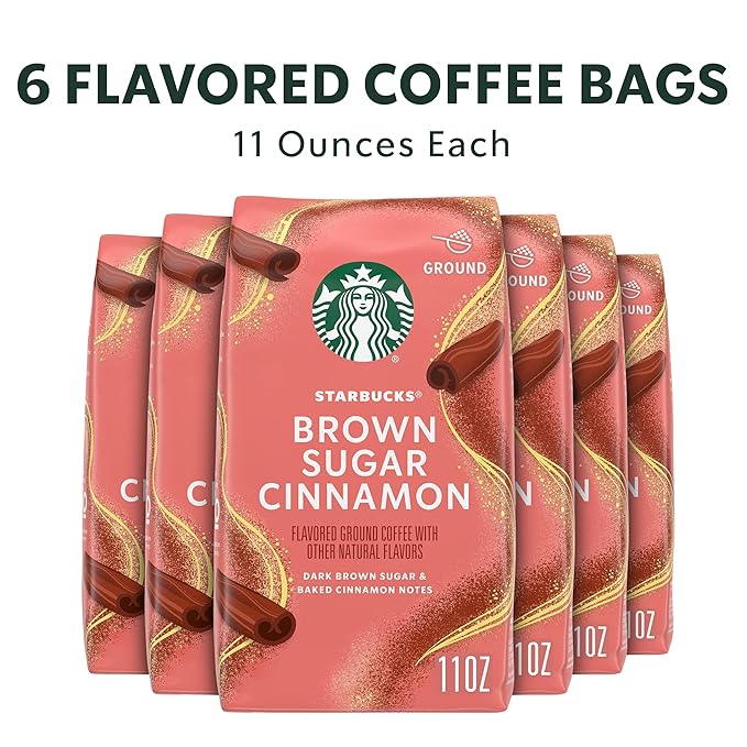 Starbucks Brown Sugar Cinnamon Hot or Iced Coffee Flavored Ground Coffee Six 11 oz Bags