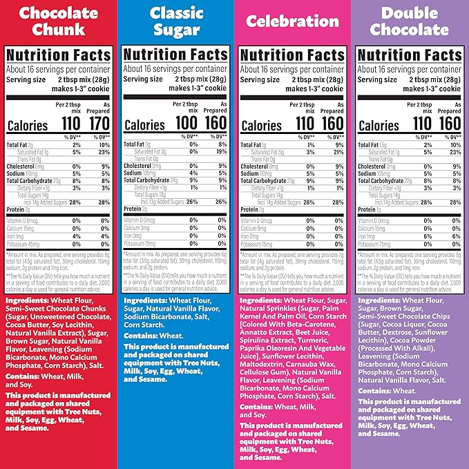My Better Batch Try Them ALL: Chocolate Chip Double Chocolate Sugar Celebration Cookie Mix Variety Pack Valenties Day Cookie Mix Makes 64 Large Cookies Non GMO Kosher 16oz (Pack of 4)