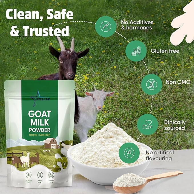 Stellar Goat Milk Powder – Powdered Goat Milk for Humans Dogs &amp Cats &amp | 100% Grass-Fed from Australia Easy to Digest High in Protein | Non-GMO Gluten-Free | 32 oz (2 lbs)
