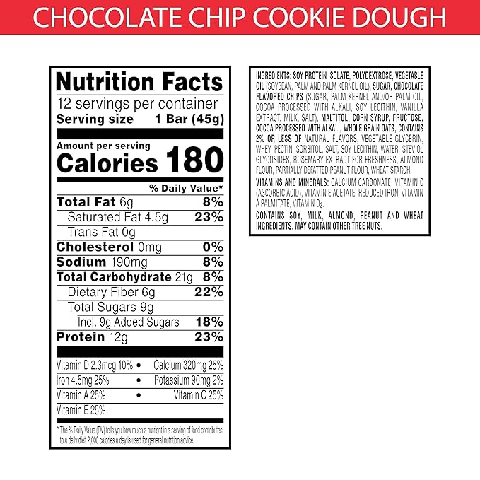 Kellogg's Special K Protein Meal Bars 12g Protein Snacks Meal Replacement Chocolatey Chip Cookie Dough 19oz Box (12 Bars) (Pack of 2)
