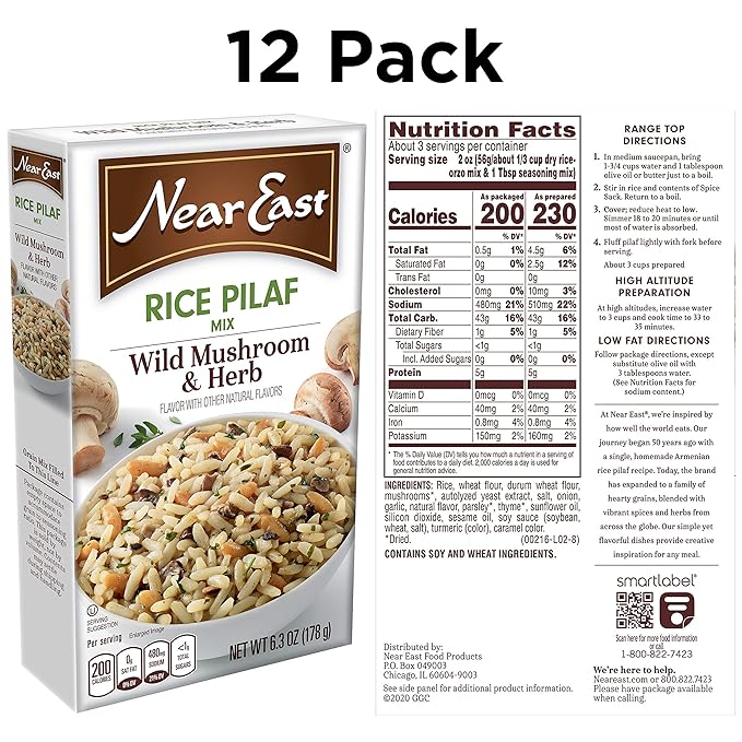 Near East Wild Mushrooms &amp Herbs Rice Pilaf Mix 6.3-Ounce Boxes (Pack of 12)