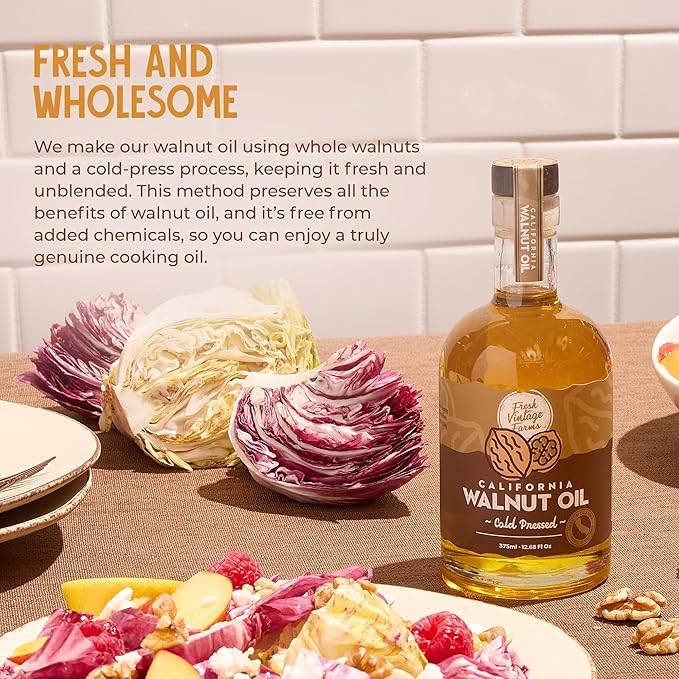 Fresh Vintage Farms Nut Bundle 100% Cold Pressed Walnut &amp Garlic Almond Cooking Oils | Cold Pressed &amp Nutritious Healthy Oils for Cooking Baking Dipping Salads &amp Marinades | 375ml Pac
