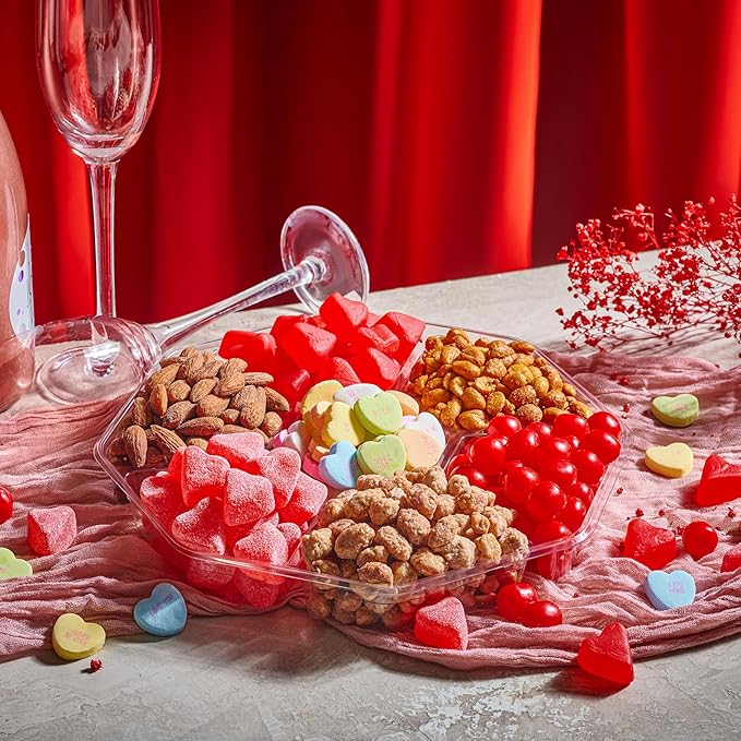 NUT CRAVINGS - Easter Mixed Nuts &amp Heart Candy Gift Basket in Red Gold Box (7 Assortments 1 LB) Ramadan Gifts Saint Patrick's Treats for Adults Food Arrangement Healthy Snack Care Package Kos