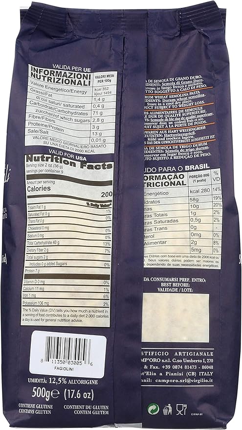 Camp'Oro Le Regionali Fagiolini Pasta Pack of 4 Bag