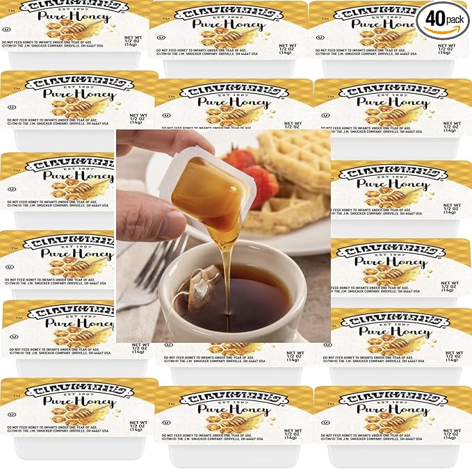 Honey Portion Cups – 0.5 oz Individual Packs – Bulk 40 Count – Pure Natural Honey for Tea Coffee Snacks Breakfast Food Service &amp Travel
