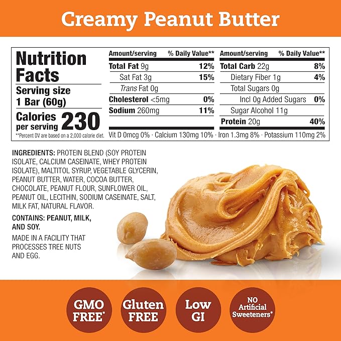 Think! Protein Bars High Protein Snacks Gluten Free Sugar Free Energy Bar with Whey Protein Isolate Creamy Peanut Butter Nutrition Bars without Artificial Sweeteners 1 Box (Pack of 2)