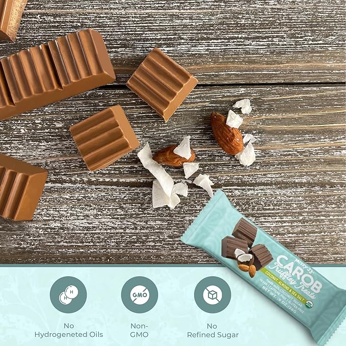 Missy J's Organic Carob Coconut Almond and Sea Salt Truffley Treats 12 Pack Vegan Gluten and Caffeine free Healthy Substitute for Chocolate Perfect for Snacks and Treats