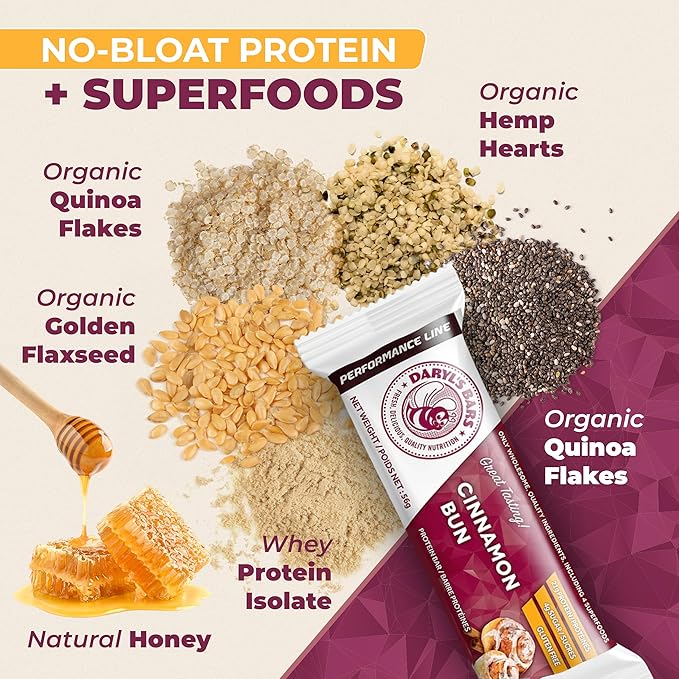 Daryl's Bars Cinnamon Bun On the Go Whey Protein Bars Gluten Free 21gr of Protein Snack Meal Replacement Pack of 1