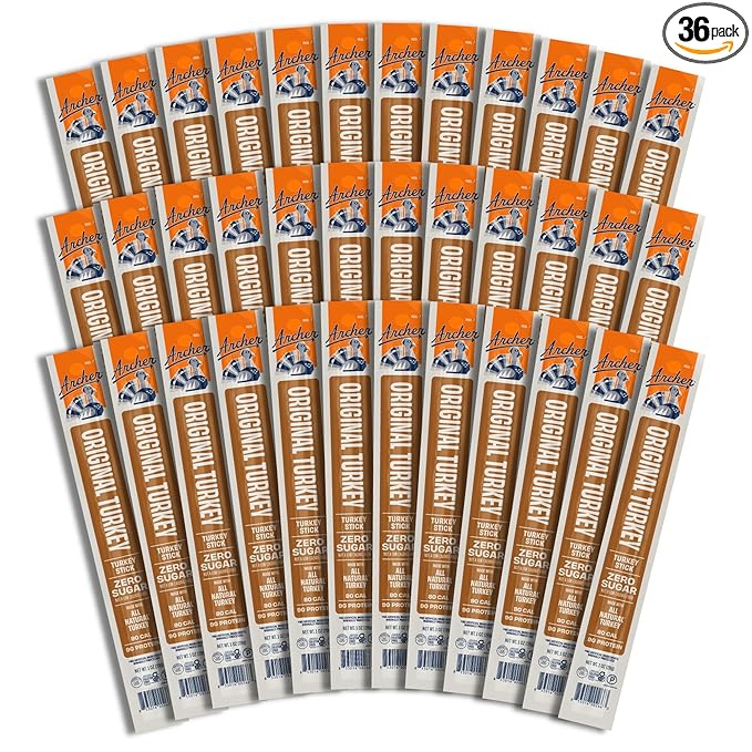 Archer Jerky Turkey Jerky Sticks - All Natural Turkey Sticks Protein Snack for People On the Go Protein Gluten Free Keto Original Turkey Flavor - 1 oz (Pack of 36)
