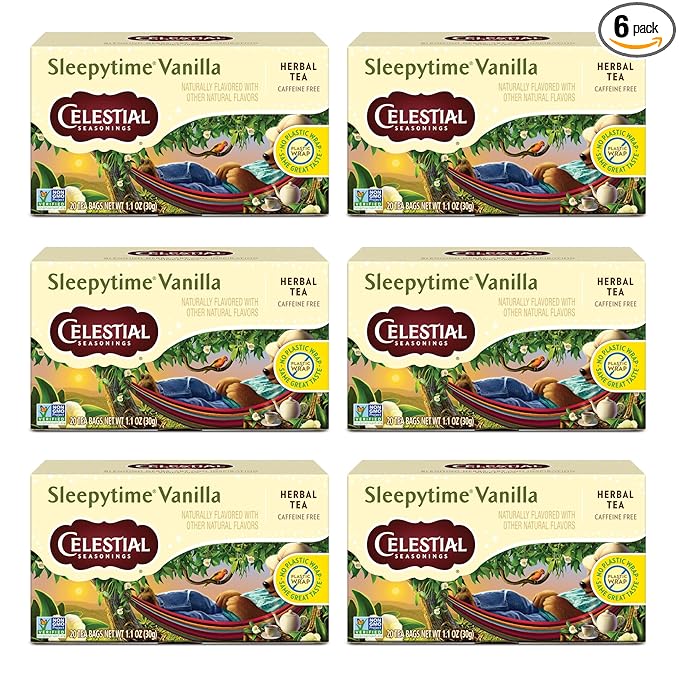 Celestial Seasonings Sleepytime Herbal Tea Vanilla Caffeine Free Sleep Tea 20 Tea Bags Per Box (Pack of 6)