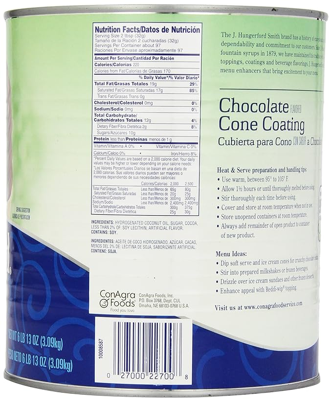 J. Hungerford Smith Cone Coating Chocolate 6 Pound and 13 Ounce Tin