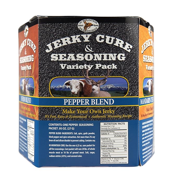 Hi Mountain Jerky Seasoning and Cure Kit | VARIETY PACK #2 | 5 Delicous Flavors: Mandarin Teriyaki Pepperoni Sweet &amp Spicy Inferno Pepper | Make Beef Jerky at Home | Beef Deer Elk &amp Veni