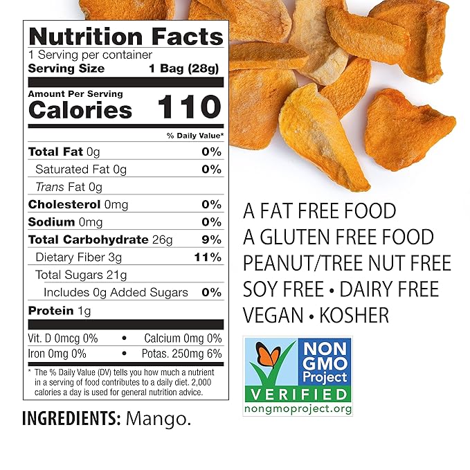 Brothers All Natural Freeze Dried Fruit Crisps Mango 1 Oz (Pack of 8) Made with 100% Fruit Gluten Free Soy Free Vegan Healthy Snack Resealable Pouch