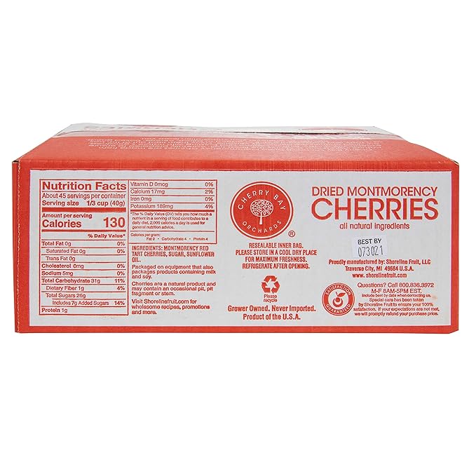 Cherry Bay Orchards - Dried Montmorency Tart Cherries (4 lb. box) - 100% Domestic All Natural Kosher Certified Gluten Free and GMO Free No Additives