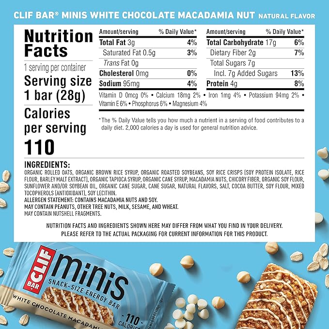 CLIF BARS - Mini Energy Bars - Chocolate Chip - 20 Count + CLIF BARS - Mini Energy Bars - White Chocolate Macadamia Nut - 20 Count