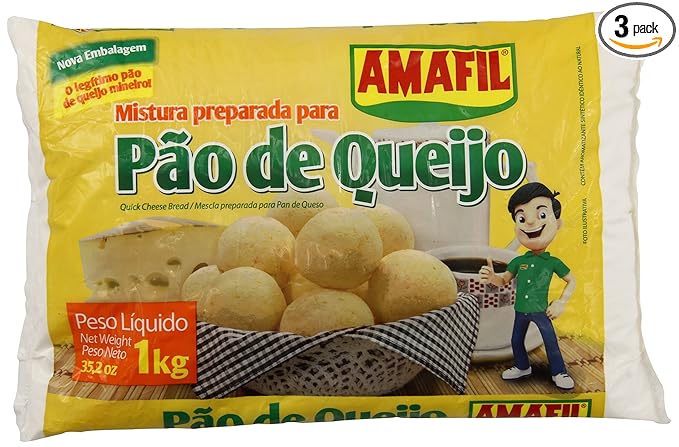 Amafil Bread Mix Pao de Queijo Pan De Queso 1kg GLUTEN FREE cheese 35.2 Ounce - Set of 3