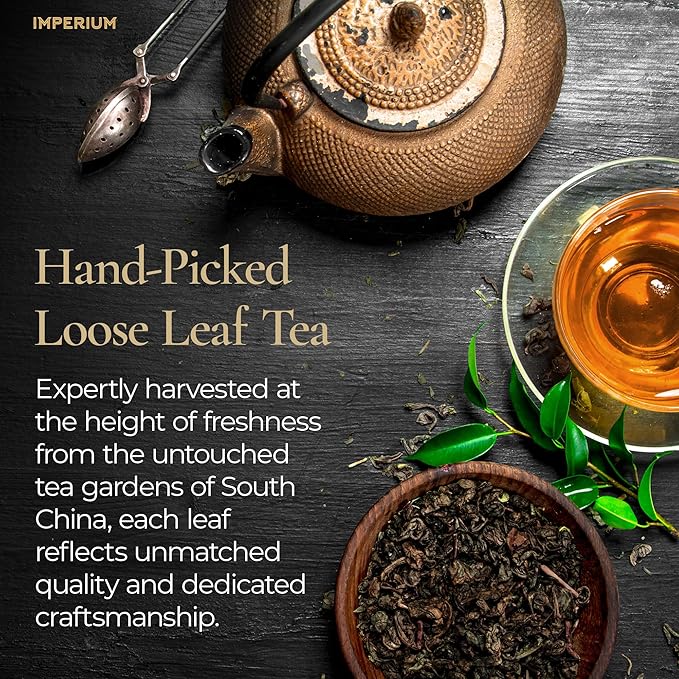 Imperium Ginseng Oolong Loose Leaf Tea (4oz) Hand-Picked Premium Oolong Brews 100 Cups Naturally Energizing Beverage Bold Earthy Flavor Delicate Floral Aroma Refreshing and Focused Experience