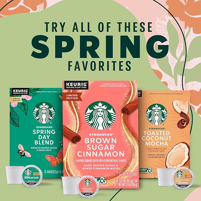 Starbucks K-Cup Coffee Pods Medium Roast Coffee Spring Day Blend For Keurig Coffee Makers 100% Arabica Limited Edition 1 Box (10 Pods)