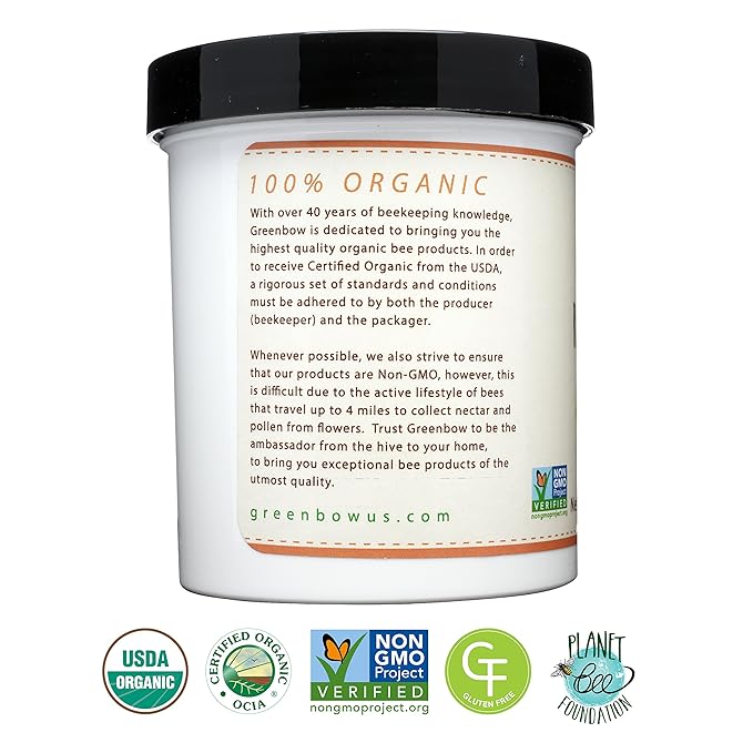 GREENBOW Organic Honey w/Fresh Royal Jelly - 100% USDA Certified Organic Non-GMO Gluten Free - Whole Food (22oz_Fresh Royal Jelly contents 30000 mg)