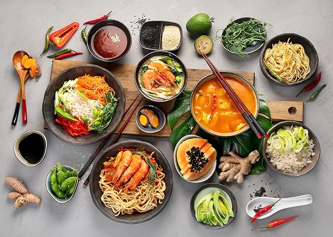 HCG Thai Ramen Noodles Variety Pack with Mama Soup and Wai Wai Quick Instant Noodle Pack of 15 with chopsticks 18 Piece Set