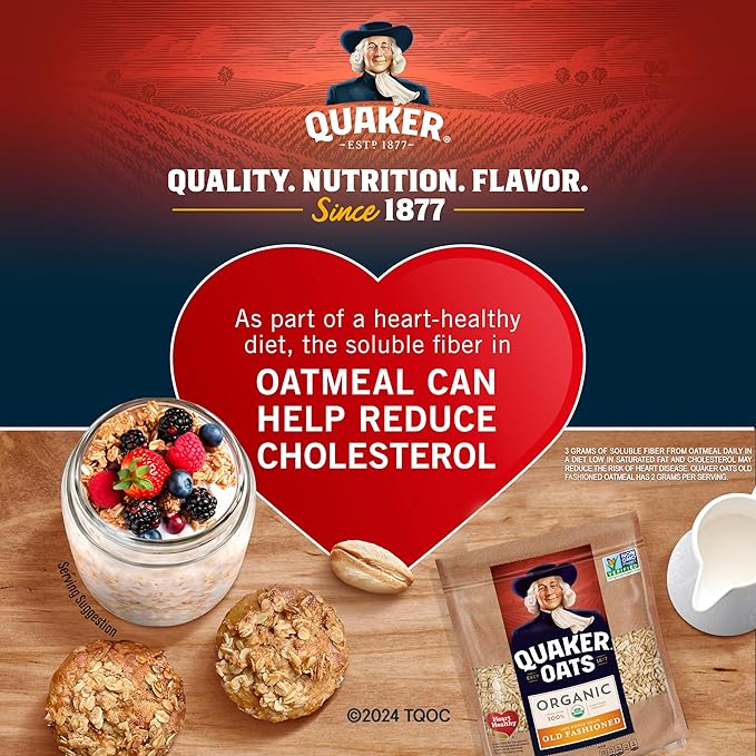 Quaker Old Fashioned Rolled OatsUSDA OrganicNon GMO Project Verified24oz Resealable Bags(Pack of 8)