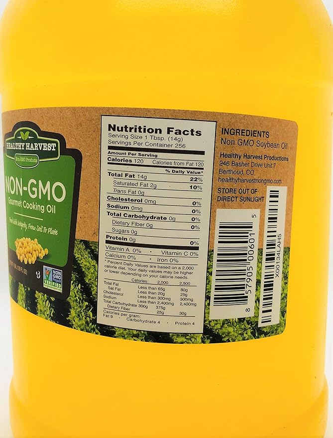 Healthy Harvest Non-GMO Gourmet Soybean Cooking Oil - Healthy Cooking Oil for Cooking Baking Frying &amp More - Naturally Processed to Retain Natural Antioxidants {One Gallon - 128 oz.}