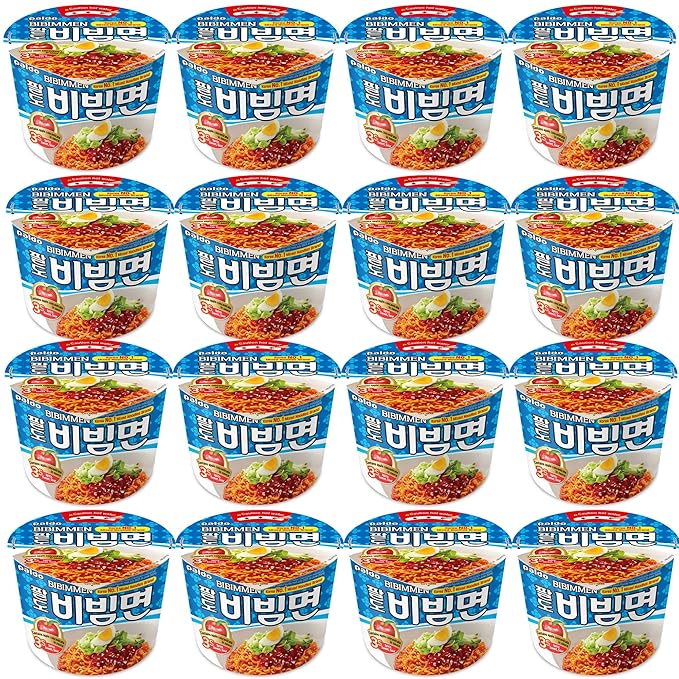 Paldo Fun &amp Yum Bibim Men Instant Cold Cup Noodles Brothless Cold Ramen with Sweet &amp Spicy Seasoning Sauce Best Oriental Style Korean Ramyun Soupless K-Food 팔도 비빔면 킹 컵 115g (4.05 oz) x 16