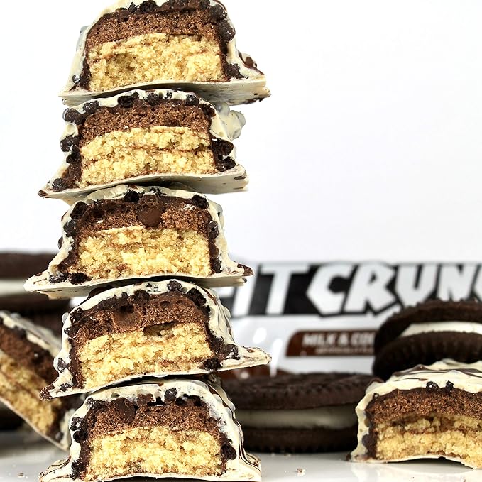 FITCRUNCH Snack Size Protein Bars World’s Only 6-Layer Baked Bar Just 3g of Sugar &amp Soft Cake Core (9 Count Milk &amp Cookies)