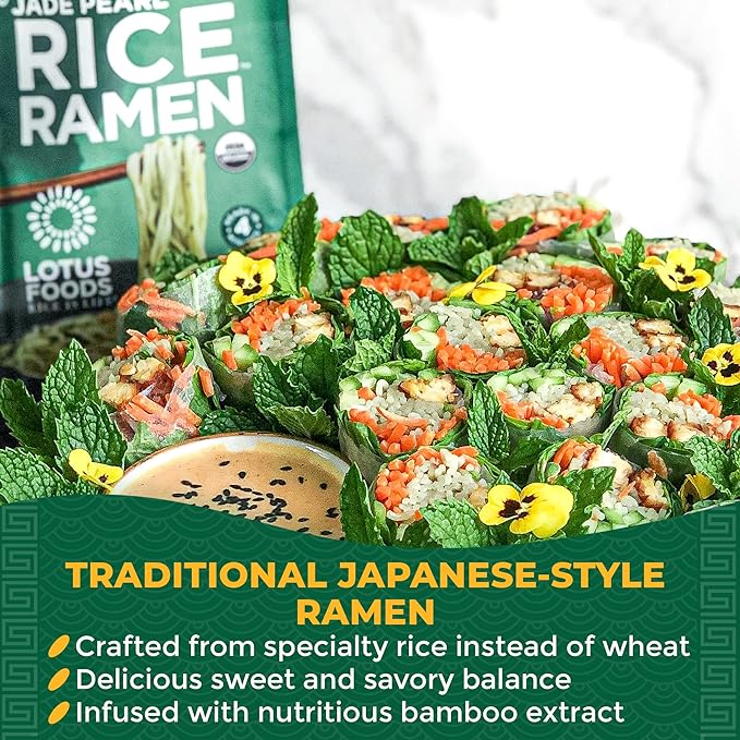 Lotus Foods Jade Pearl Organic Rice Ramen - Gluten Free Rice Ramen Whole Grain Ramen Noodles Organic Vegan Rice Noodles Low Sodium Non Gmo Usda Organic - 10 Oz Bags (Pack Of 6)
