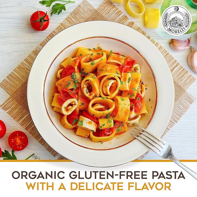 Morelli Mezzi Paccheri Organic Pasta - Italian Gourmet Large Circle Gluten-Free Pasta from Italy Made from Corn &amp Rice for Stuffing - 8.8 ounce - Pack of 16