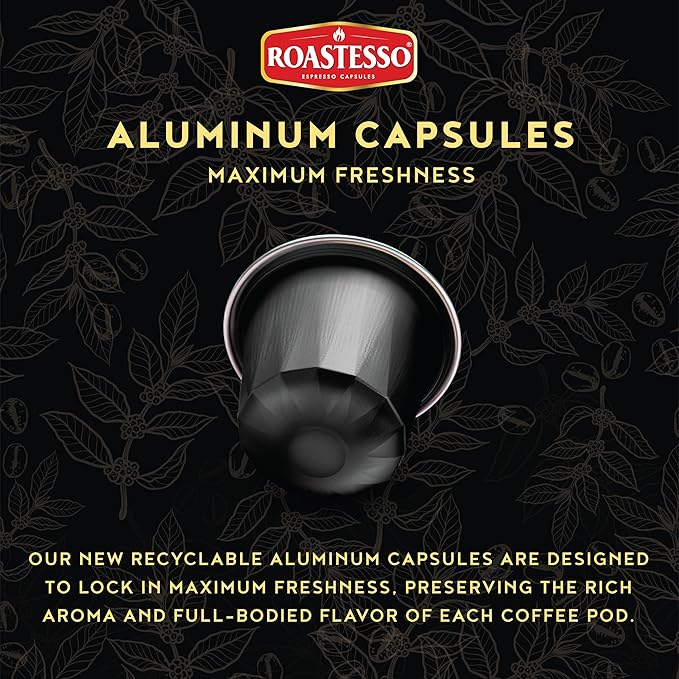 Roastesso Espresso Capsules Hioncaff Intensity 10 Compatible with Nespresso Original Machines High Caffeine Dark Roast Ristretto Single Serve Recyclable Coffee Pods (80 Count)