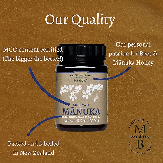 Mason Brothers’ Raw Manuka Honey MGO 263+ | 100% Pure New Zealand Honey | Traceable | MGO Certified / 17.6oz