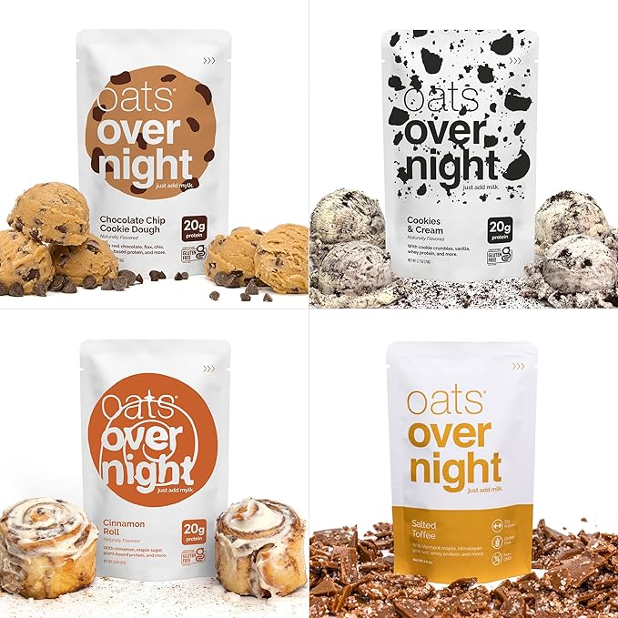 Oats Overnight Dessert Variety Pack - High Protein High Fiber Breakfast Protein Shake - Gluten Free Oatmeal Non GMO High Protein Oatmeal - Salted Toffee Chocolate Satin Pie &amp More Flavors (16 P