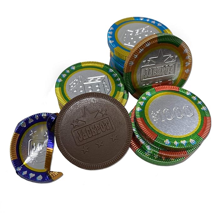 Foiled Again! Chocolate Casino Chips - Belgian Milk Chocolate Coins - Assorted Casino Designs - Sealed Resealable Bag - 1 pound