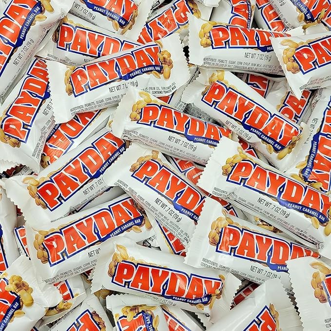PayDay Fun Size Candy Bars - 40 Individually Wrapped Candy Bars - Bulk PayDay Peanut &amp Caramel Candy - Bulk Candy Perfect for Parties and Office Snacks - Bulk Candy Bag - 40 Pieces