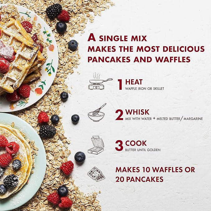 Classique Fare Belgian Waffle Mix - Makes Light and Crisp Waffles Pancakes Muffins and Crepes - Works with Griddle Maker - Fast and Fresh Breakfast Foods - 1 Pound (Pack of 6)