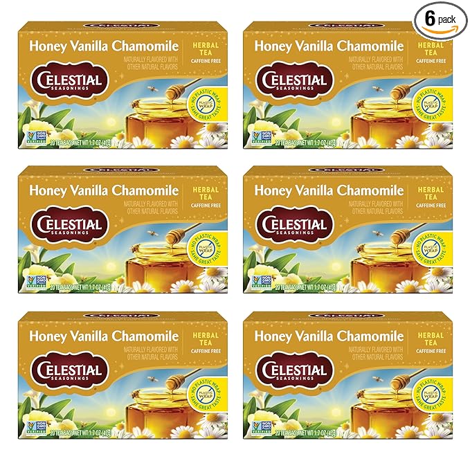 Celestial Seasonings Chamomile Tea Bags - Honey Vanilla Herbal Tea Caffeine Free 20 Bags Per Box (Pack of 6)