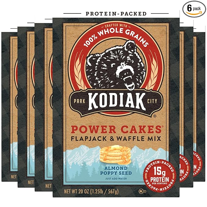 Kodiak Cakes Power Cakes Pancake &amp Waffle Mix Almond Poppyseed High Protein100% Whole Grains (Pack of 6)