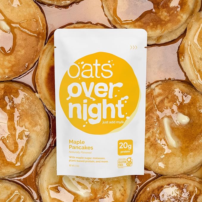 Oats Overnight - Maple Pancakes - Vegan 20g Protein High Fiber Breakfast Shake - Gluten Free Non GMO Oatmeal (2.5 oz per meal) (24 Pack)