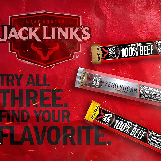 Jack Link's Beef Sticks Variety Pack - Original Teriyaki &amp Zero Sugar - Made with 100% Real Beef - Ready to Eat Real Meat Protein Snacks - 5g Protein per Serving - (20 Pack) 0.92 oz Meat Sticks