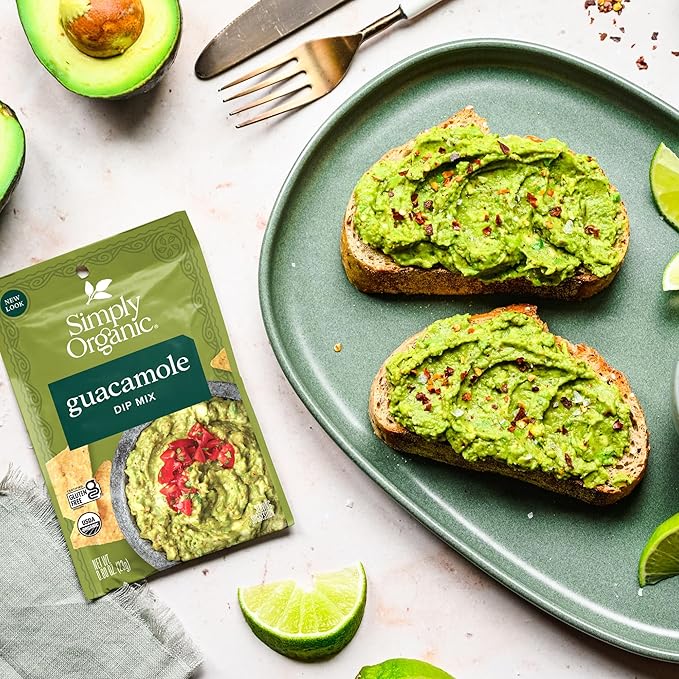 Simply Organic Guacamole Sauce Mix 4 Ounce Pouch Just Add Avocados for Zesty Robust and Creamy Guacamole (Pack of 6)