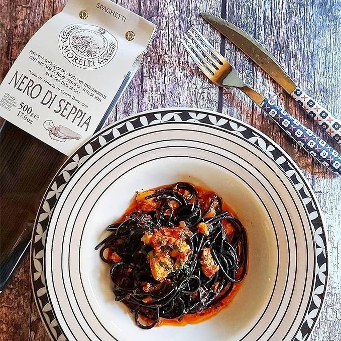 Morelli Squid Ink Pasta Linguine - Organic Black Pasta Noodles Durum Wheat Semolina Italian Nero Di Seppia Made in Italy - 8.8 oz / 250 g (Pack of 2)