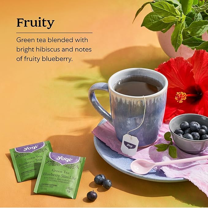 Yogi Tea Green Tea Blueberry Slim Life Tea - 16 Tea Bags per Pack (6 Packs) - Organic Tea to Support Stamina &amp Energy - Includes Green Tea Leaf Bilberry Leaf Hibiscus Flower Blueberries &amp M