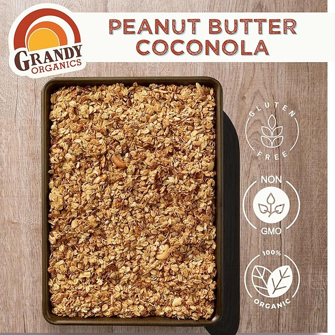 Grandy Organics Peanut Butter Coconola Granola Gluten Free Grain Free Peanut Butter Granola with 5g Plant Based Protein 9oz (Pack of 6)